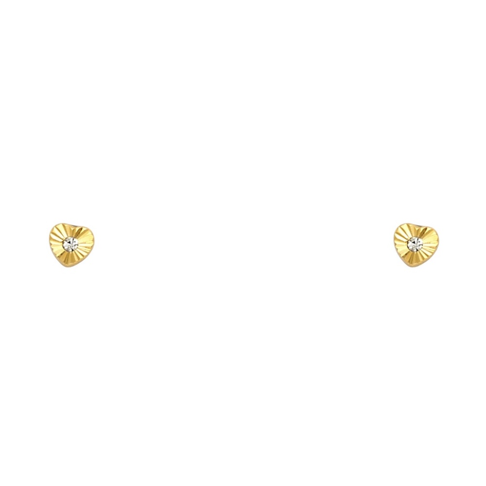 14k Yellow Gold Mini Heart Starburst Stud Earrings with Screw Back